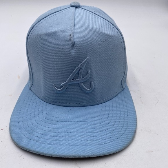 Atlanta Braves Hat New Era 9fifty SnapBack Powder Blue Cleaned VGC Adjustable - Picture 2 of 11